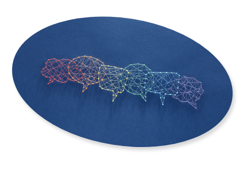 speech bubble designed with multicolored string